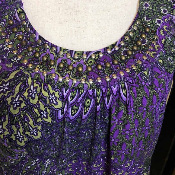 Apt.9 Design Sheer n Beaded Overlay Purple Blouse - Picture 3 of 8